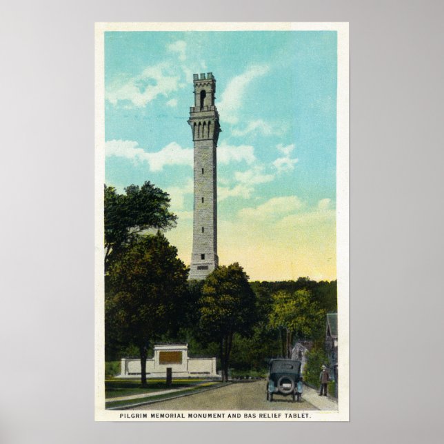Bas Relief Tablet och Pilgrim Memorial View Poster (Framsidan)