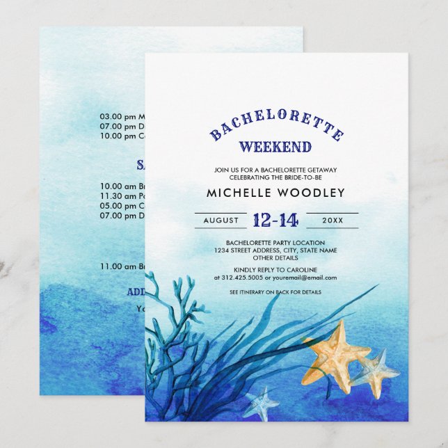 Bas | Starfish Bachelorette Helg Inbjudningar (Fram/baksida)
