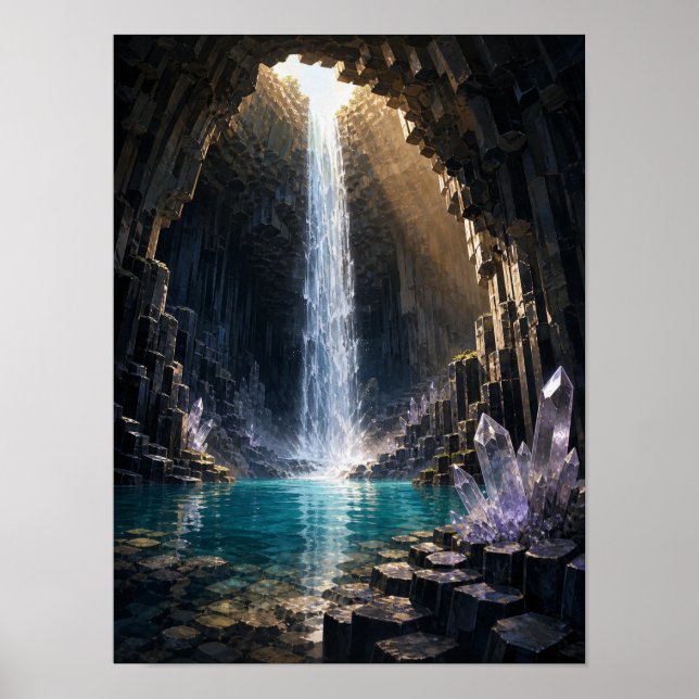 Basalt Crystalgrottans vattenfall 12x16 Affisch (Framsidan)