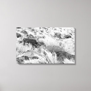 Basalt Lava Sten i Desert, Black and White Photo Canvastryck