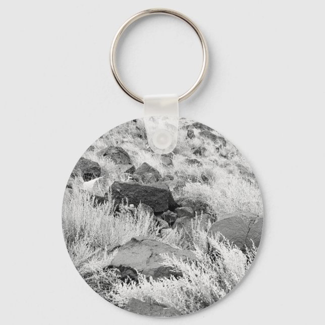 Basalt Lava Sten i Desert, Black and White Photo Nyckelring (Framsida)