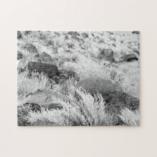 Basalt Lava Sten Southwest Black and White Photo Pussel