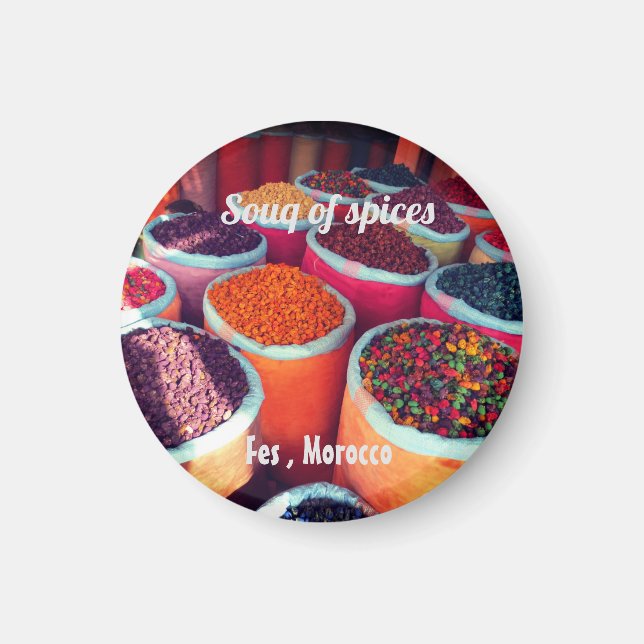 Basar med kryddor Fes Marocko present Magnet (Framsidan)