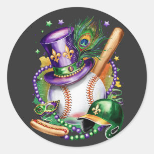 Basboll med vattenfärg ger Mardi Gras vibe. Runt Klistermärke