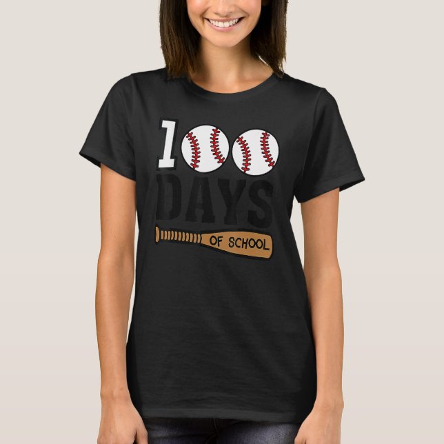 Baseball 100 dagar i Lycklig 100 dagars Teache T Shirt (Framsida)