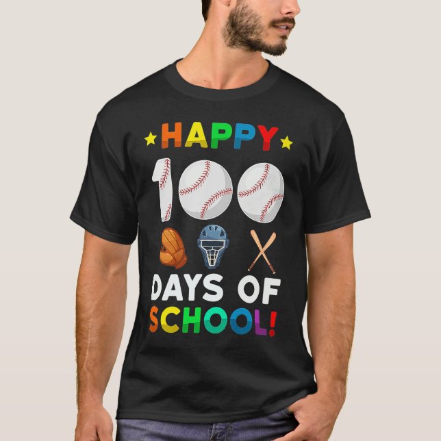 Baseball 100 Days of School Happy 100th Day Teache T Shirt (Framsida)