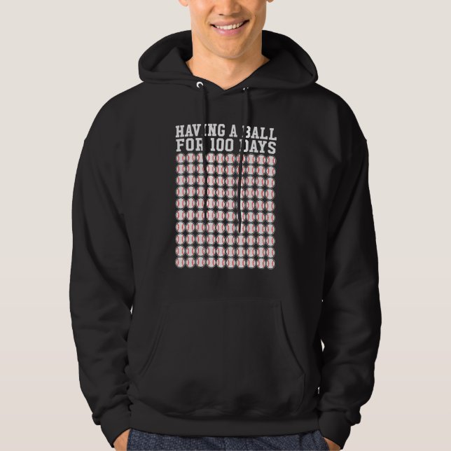 Baseball 100 Days Of School  Player Teacher Boy Hoodie (Framsida)