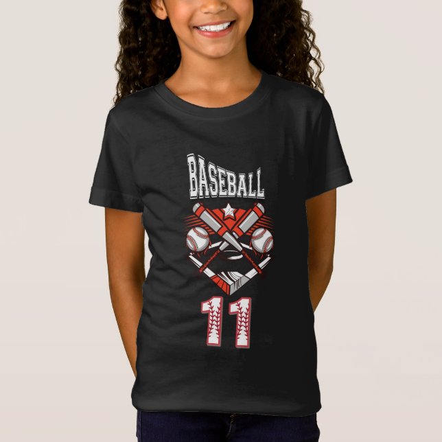 Baseball 11 Logo – Crossed Bats and Baseball  T Shirt (Framsida)