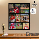 Baseball 11 Photo Collage Personlig Poster<br><div class="desc">Skapa en fotokollage med personlig baseball poster med den här lättladdade fotokollage-mallen med 11 bilder i olika former och storlekar med spelaren namn, nummer och team eller klubb namn mot ditt val av bakgrund färg (visas i svart). ALTERNATIV: Det exempel som visas är ett 16 x 20-tumsvärde som poster pappert....</div>