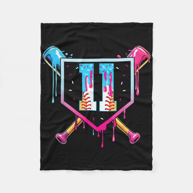 Baseball 11 Year Old Ice Cream Drip 11th Birthday  Fleecefilt (Framsidan)