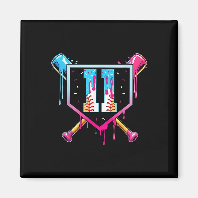 Baseball 11 Year Old Ice Cream Drip 11th Birthday  Magnet (Framsidan)