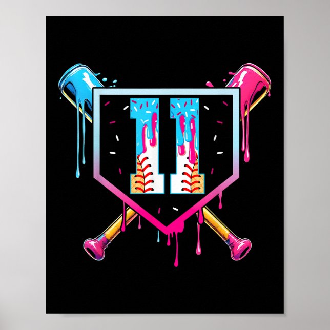 Baseball 11 Year Old Ice Cream Drip 11th Birthday  Poster (Framsidan)
