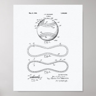 Baseball 1928 Patent Art - vit Papper Poster