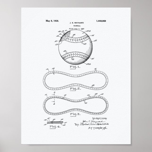 Baseball 1928 Patent Art - vit Papper Poster (Framsidan)