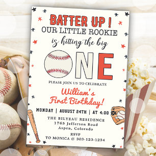 Baseball 1:a födelsedag Party Batter uppåt Inbjudningar