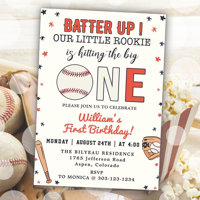 Baseball 1:a födelsedag Party Batter uppåt Inbjudningar (Skapare uppladdad)