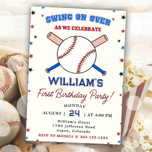 Baseball 1:a födelsedag Party-batteri Inbjudningar