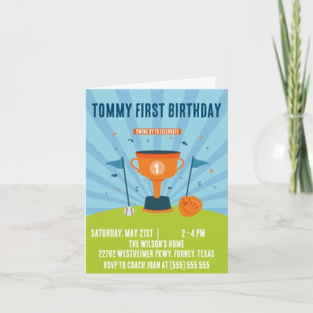 Baseball 1:a födelsedag Sporttema Inbjudan (Framsida)