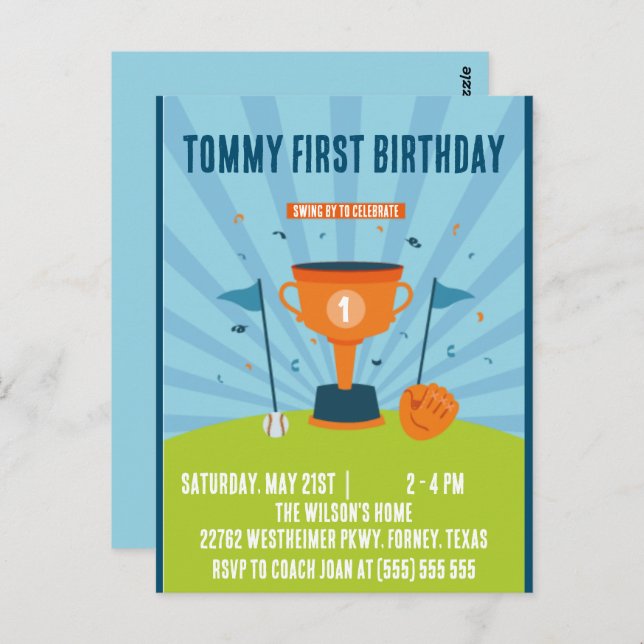 Baseball 1:a födelsedag Sporttema Vykort (Fram/baksida)