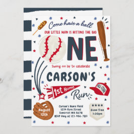 Baseball 1:a Födelsedagsfesten Springa, hem Inbjudningar