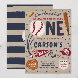 Baseball 1:a Födelsedagsfesten Springa, hem Inbjudningar