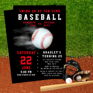 Baseball, 25:e födelsedagsdagen Sports Party Game Inbjudningar