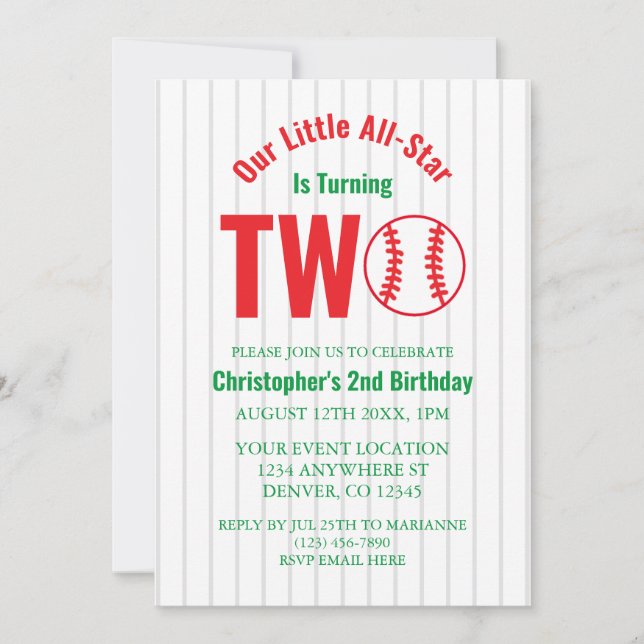 Baseball 2:a födelsedag med alla stjärnor inbjudningar (Framsida)