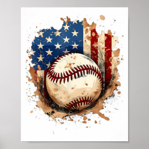 Baseball 4 juli Manar USA American Flagga Boys Pa Poster