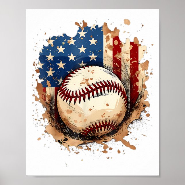 Baseball 4 juli Manar USA American Flagga Boys Pa Poster (Framsidan)