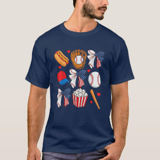 Baseball 4 juli Patriotic American Flagga T Shirt