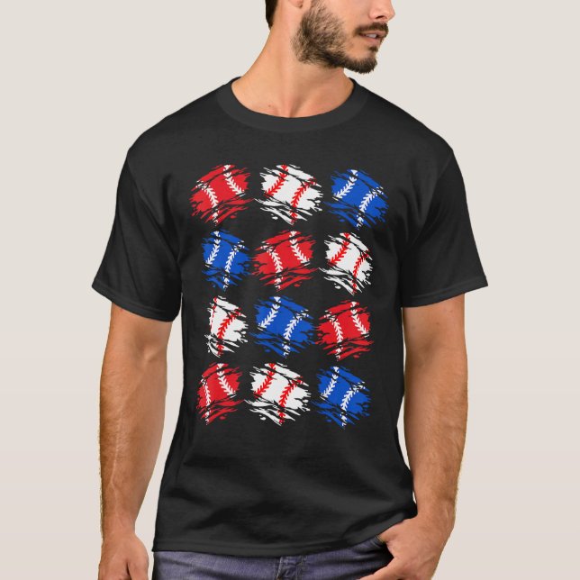 Baseball 4th July USA Flag Retro Baseball Ball Gra T Shirt (Framsida)