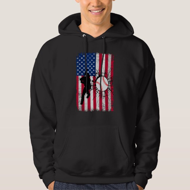 Baseball 4th Of July American Flag Patriotic Baseb Hoodie (Framsida)