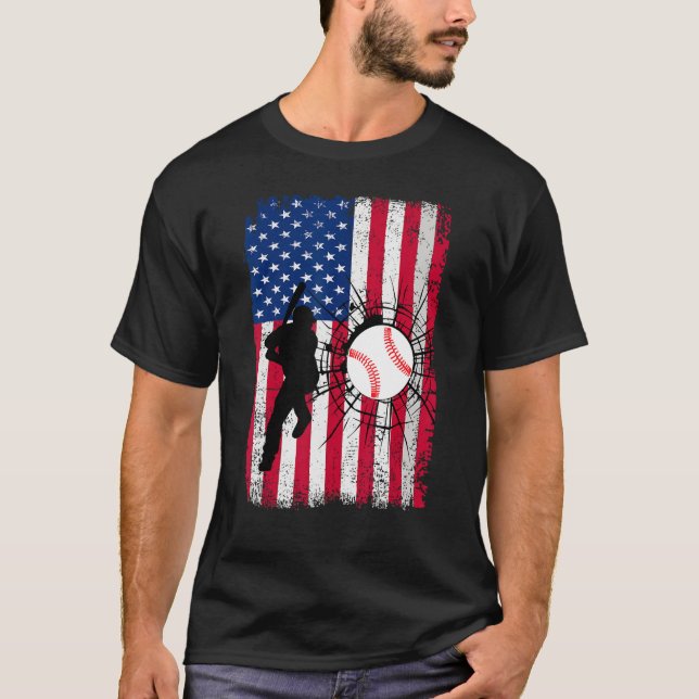 Baseball 4th Of July American Flag Patriotic Baseb T Shirt (Framsida)