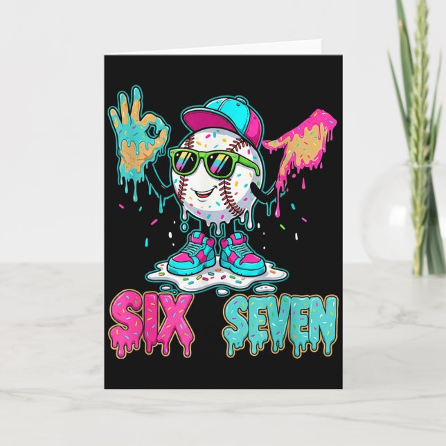 Baseball 67 Drip Six Seven Handskiltes Glass Meme  Kort (Framsida)