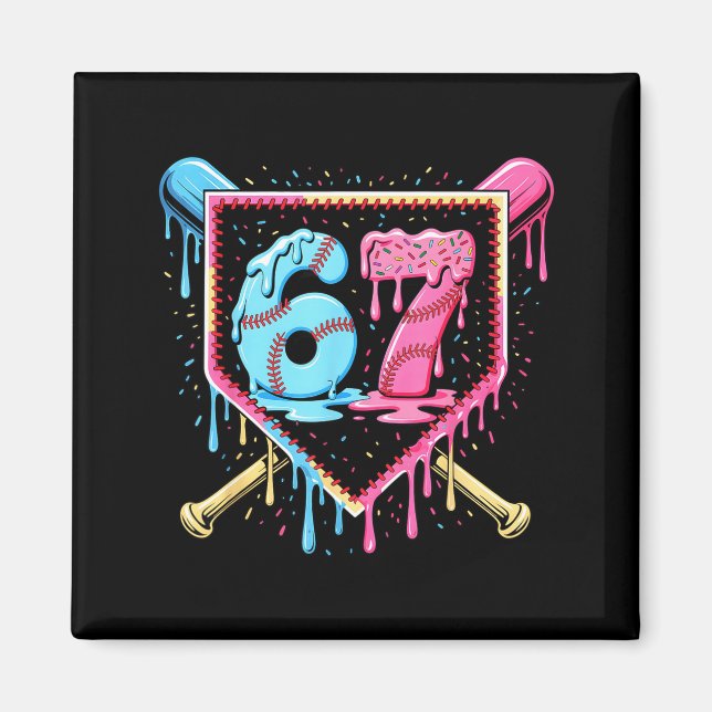 Baseball 67 Ice Cream Drip Funny Six Seven Meme Bo Magnet (Framsidan)
