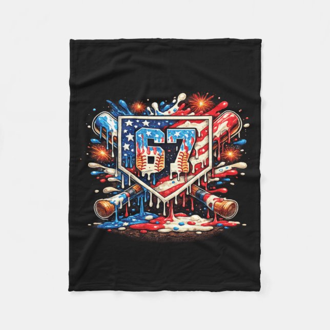 Baseball 67 Meme 4 juli Drip Glass Amerikansk Fleecefilt (Framsidan)