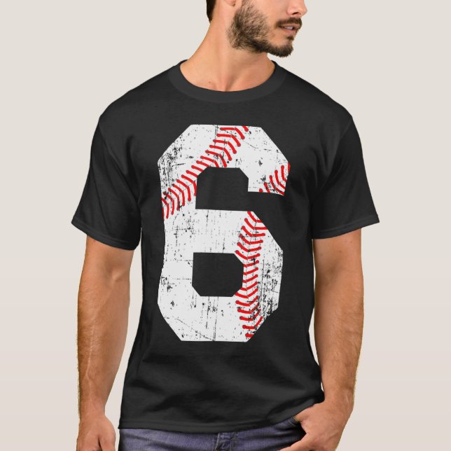 Baseball 6 Jersey-nummer T Shirt (Framsida)