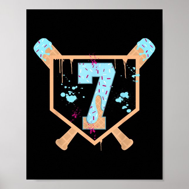Baseball 7-årig iskräppsdropp 7:e födelsedag Bo Poster (Framsidan)
