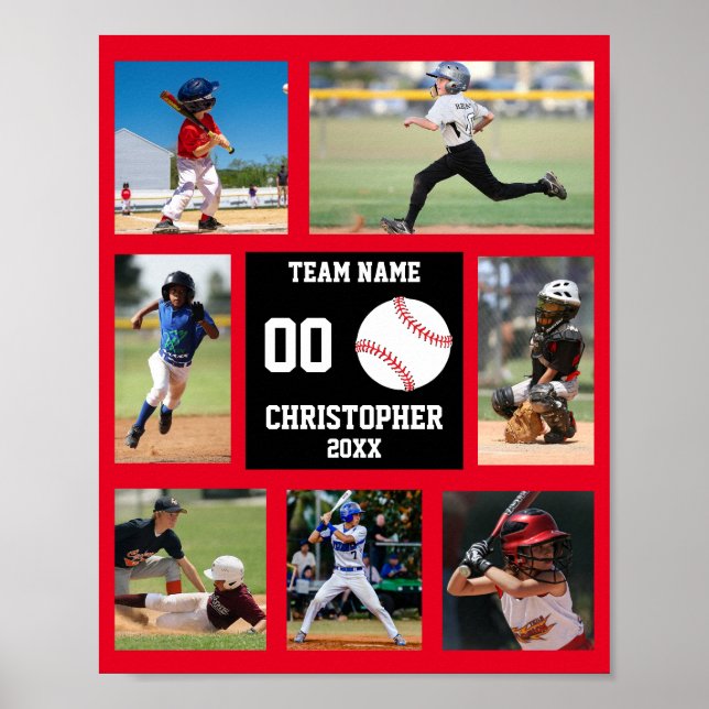 Baseball 7 Photo collage Red Team namn Poster (Framsidan)
