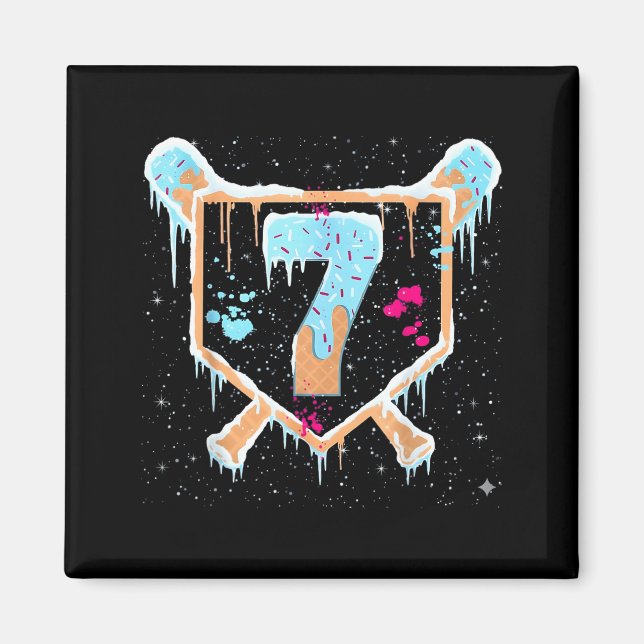 Baseball 7 Year Old Ice Cream Drip 7th Birthday Bo Magnet (Framsidan)