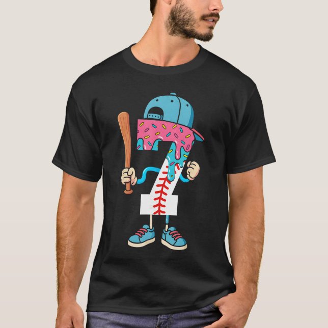 Baseball 7 Year Old Ice Cream Drip 7th Birthday Bo T Shirt (Framsida)