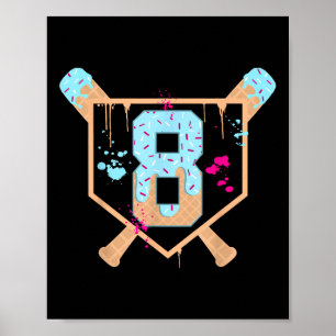 Baseball 8 år gammalt iskräppsdropp 8:e födelsedag poster