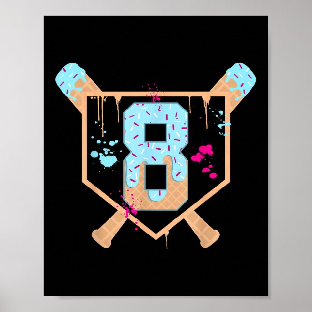 Baseball 8 år gammalt iskräppsdropp 8:e födelsedag poster (Framsidan)