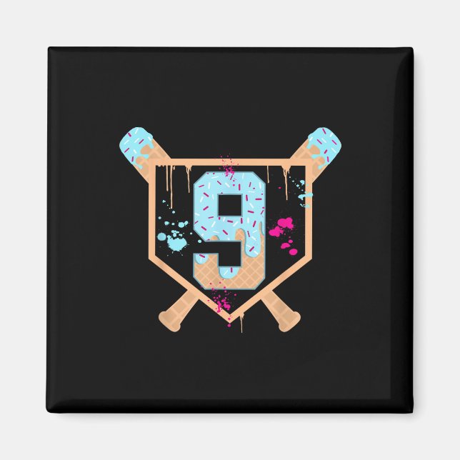 Baseball 9-årig iskräppsdropp 9:e födelsedag magnet (Framsidan)