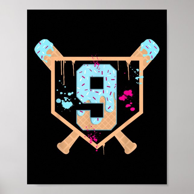 Baseball 9-årig iskräppsdropp 9:e födelsedag poster (Framsidan)