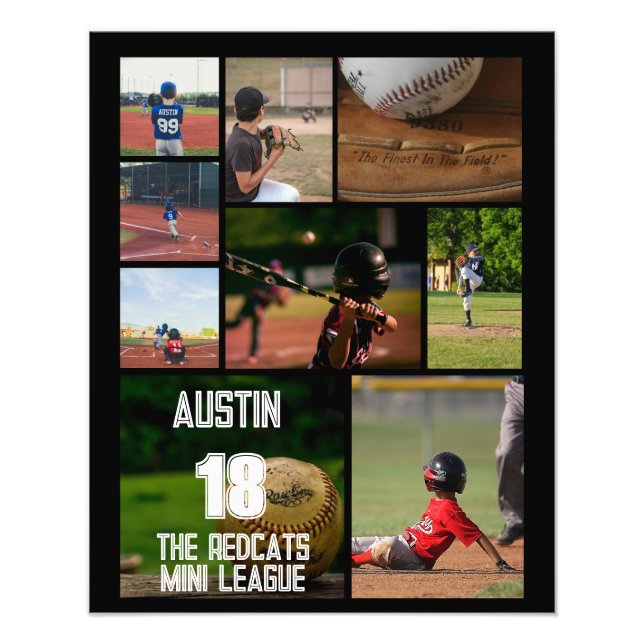 Baseball 9 Photo Collage Personlig Poster (Framsidan)