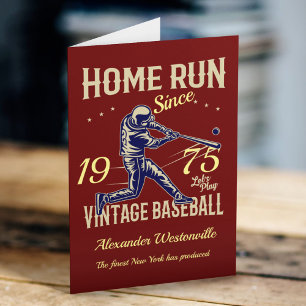 Baseball Add your Name Year Mörk Red Roligt Birday Kort