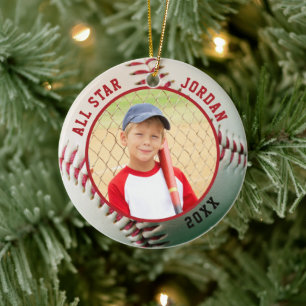 Baseball ALL STAR Namn 2 Photo Personlig Julgransprydnad Keramik