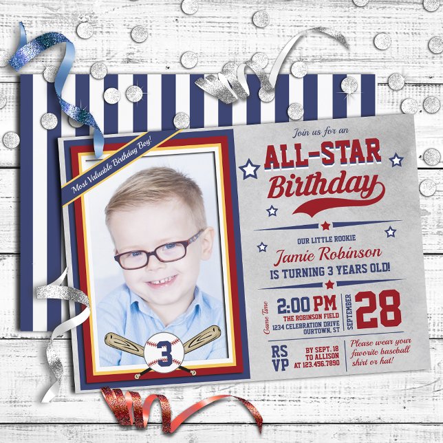 Baseball All-Star Photo Template-Födelsedagsfest Inbjudningar (Skapare uppladdad)