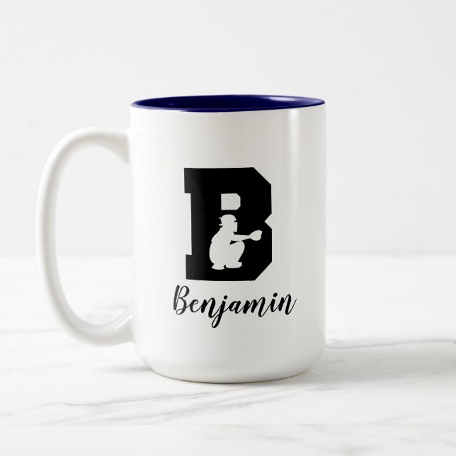 Baseball Alphabet B Personlig Monogrammed Namn  Två-Tonad Mugg (Vänster)